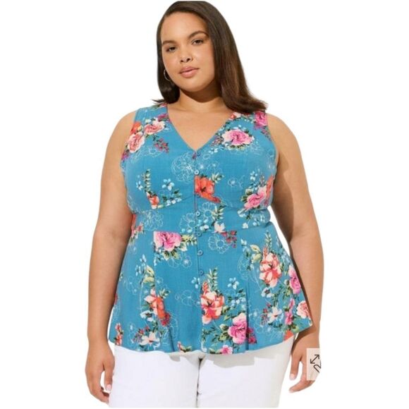 TORRID RAYON SLUB Button -Up With Waist Detail Floral Tank Top. Plus Size 2X - Picture 1 of 8